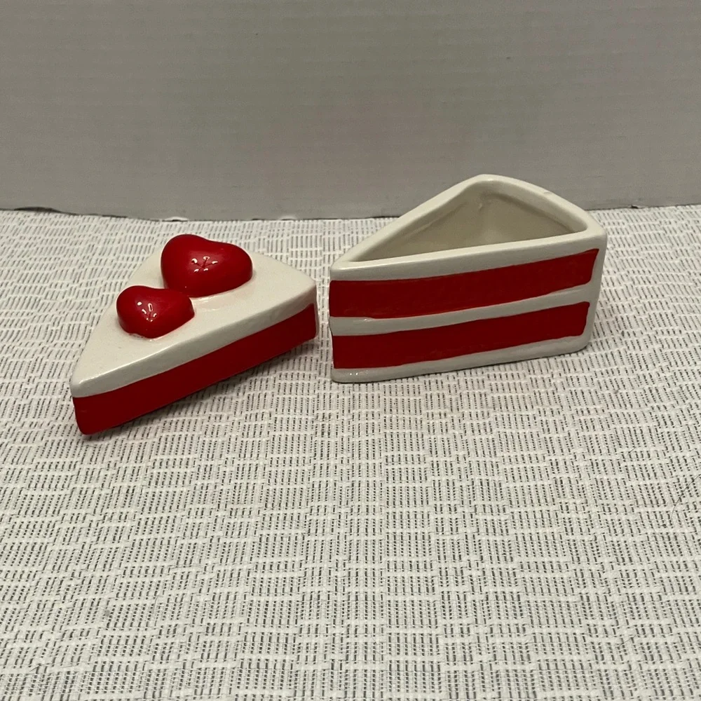 Decorative Red and White Heart Cake Slice Figurine - Brand Unknown